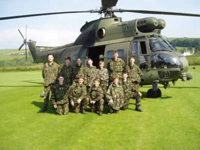 CCF cadets with a visiting helicopter